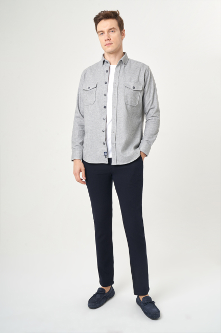 Regular Fit Gri Ekose Oduncu Erkek Gömlek - 4