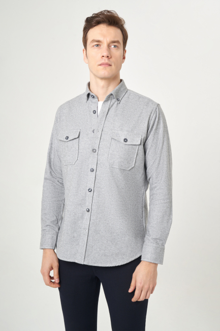 Regular Fit Gri Ekose Oduncu Erkek Gömlek - 3