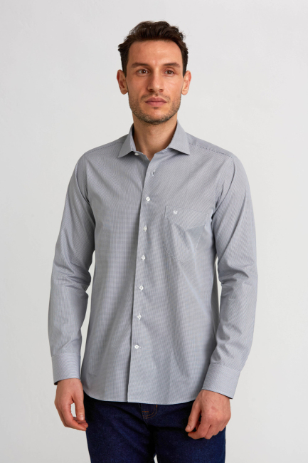 Regular Fit Gri İtalyan Kumaş Erkek Gömlek - 1