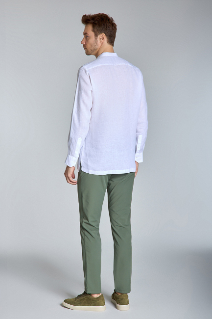 Regular Fit Hakim Yaka Beyaz Keten Erkek Gömlek - 6