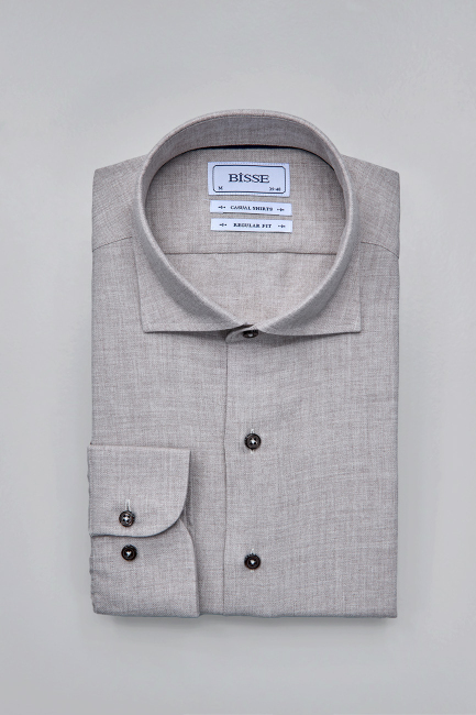 Regular Fit İtalyan Yaka Bej Pamuk Erkek Gömlek - 3