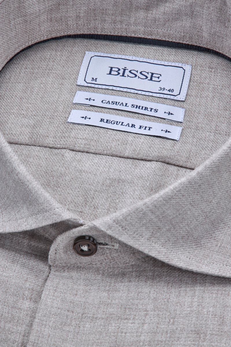 Regular Fit İtalyan Yaka Bej Pamuk Erkek Gömlek - 4