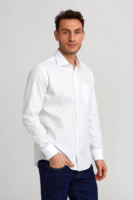 Regular Fit İtalyan Yaka Beyaz Basic Erkek Gömlek 
