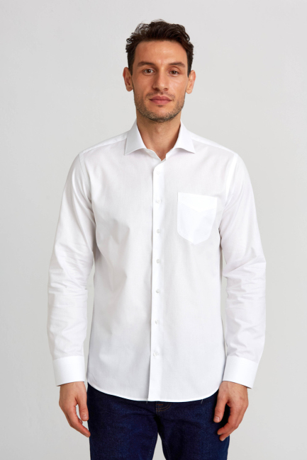 Regular Fit İtalyan Yaka Beyaz Basic Erkek Gömlek - 4