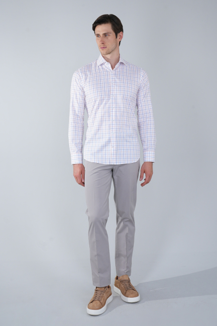 Regular Fit İtalyan Yaka Cepsiz Turuncu Pamuk Erkek Gömlek - 5