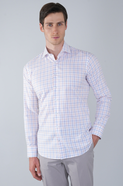 Regular Fit İtalyan Yaka Cepsiz Turuncu Pamuk Erkek Gömlek