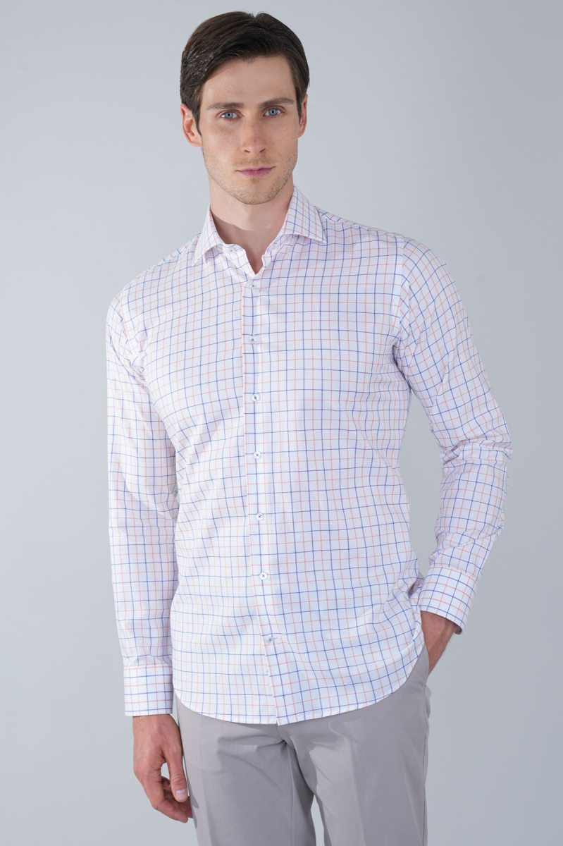 Regular Fit İtalyan Yaka Cepsiz Turuncu Pamuk Erkek Gömlek