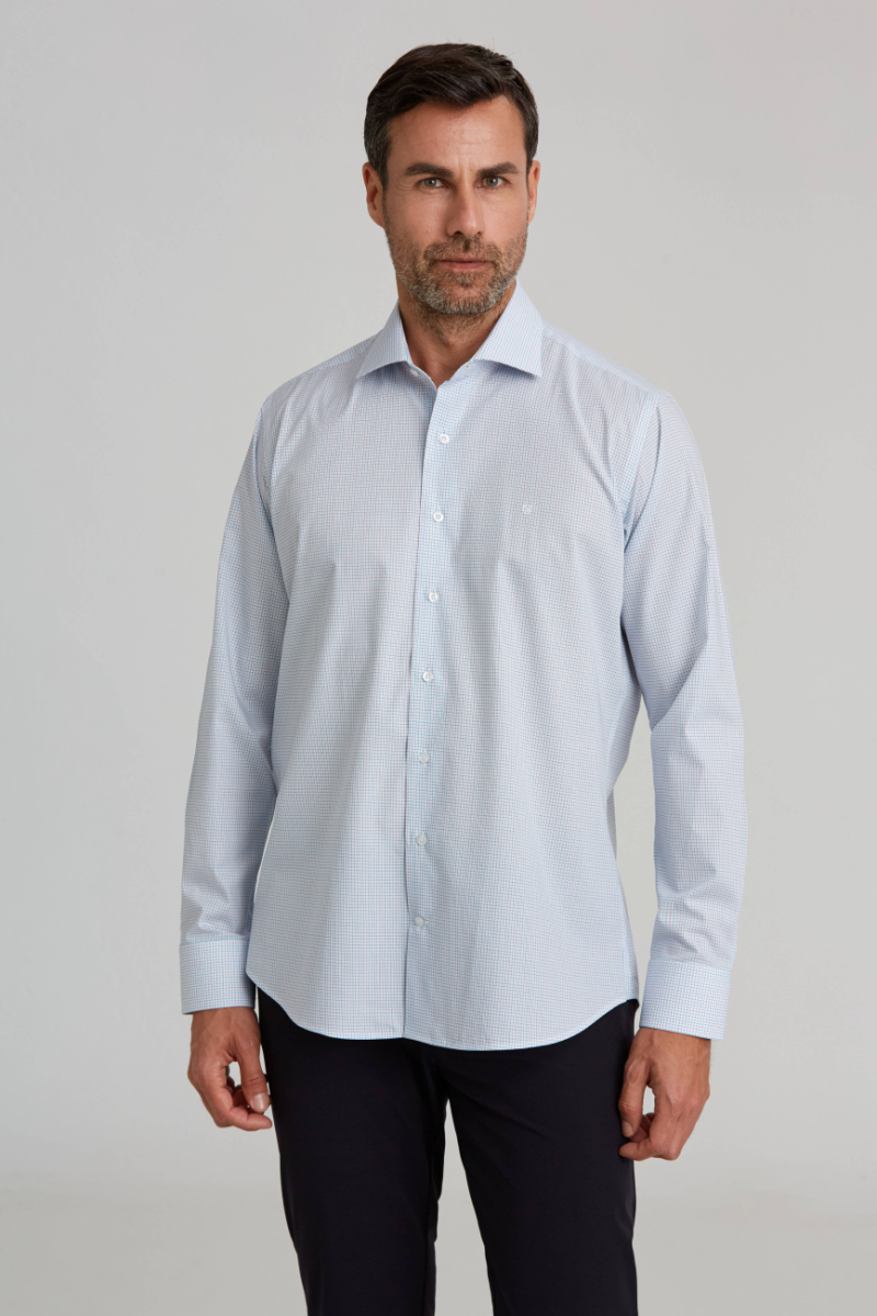 Regular Fit İtalyan Yaka Kareli Mavi Erkek Gömlek