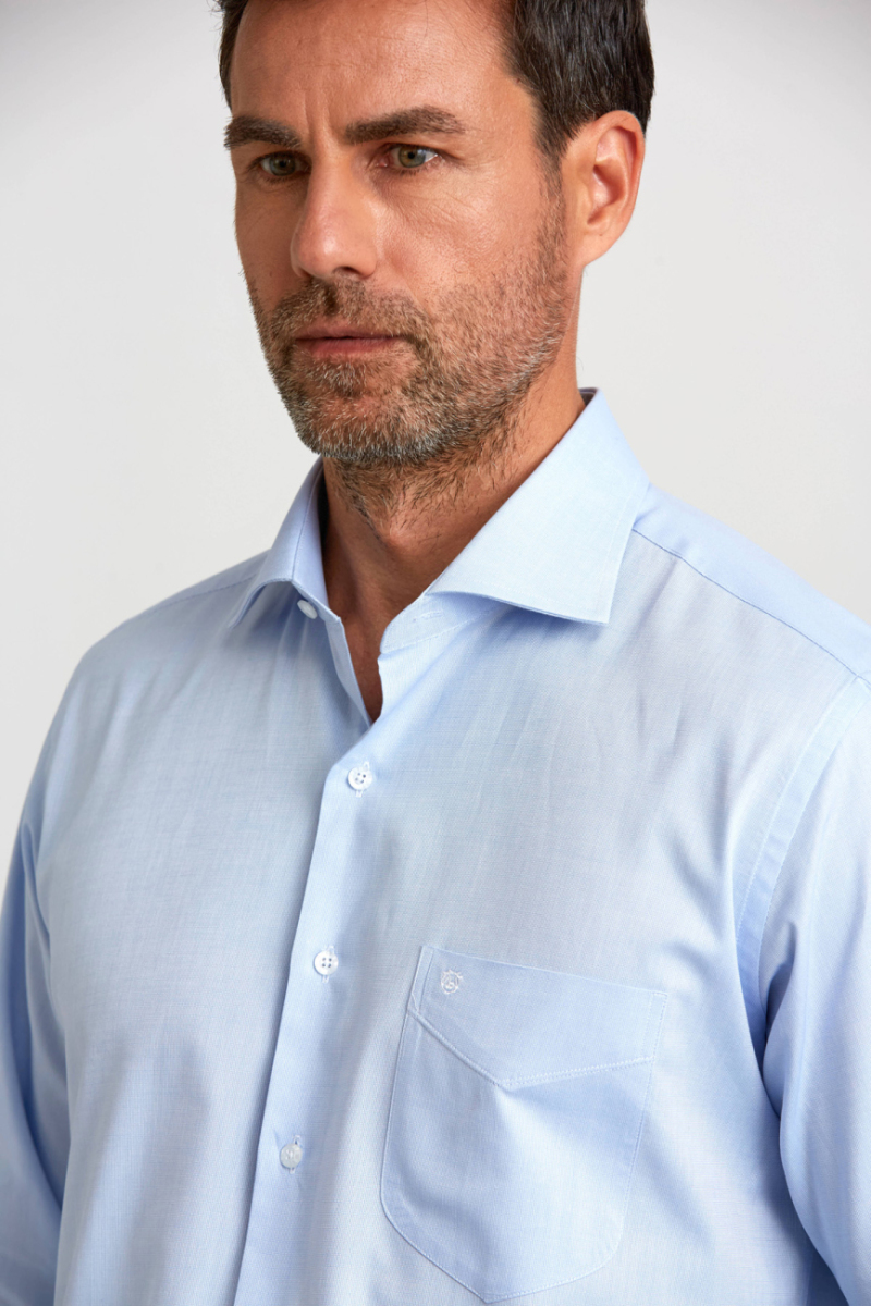 Regular Fit İtalyan Yaka Mavi Basic Erkek Gömlek - 3