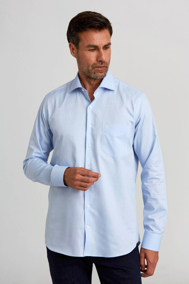 Regular Fit İtalyan Yaka Mavi Basic Erkek Gömlek (1)