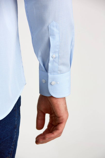 Regular Fit İtalyan Yaka Mavi Basic Klasik Erkek Gömlek - 3