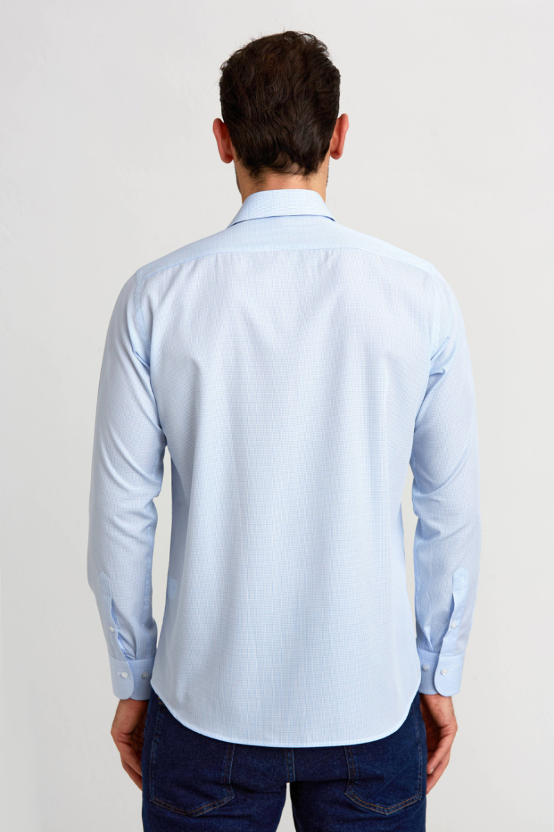 Regular Fit İtalyan Yaka Mavi Basic Klasik Erkek Gömlek (1)