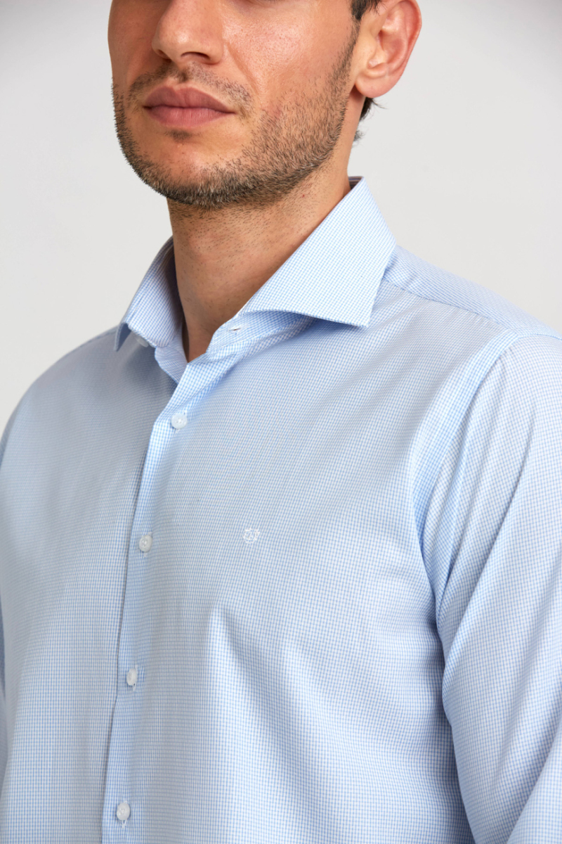 Regular Fit İtalyan Yaka Mavi Basic Klasik Erkek Gömlek - 4