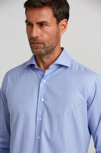 Regular Fit İtalyan Yaka Mavi Erkek Gömlek - 5