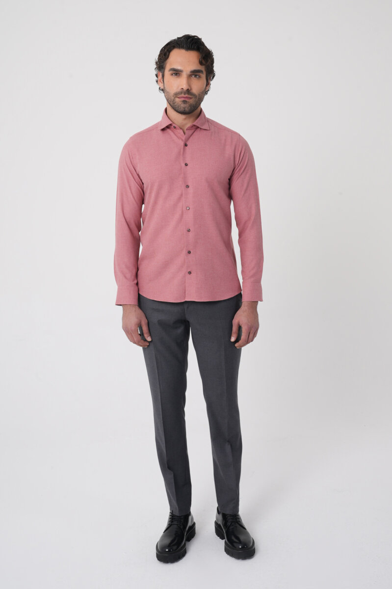 Regular Fit İtalyan Yaka Pamuk Kiremit Erkek Gömlek - 3