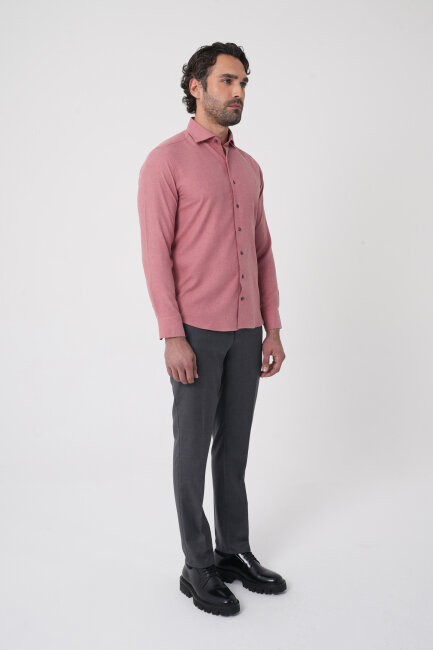 Regular Fit İtalyan Yaka Pamuk Kiremit Erkek Gömlek - 4