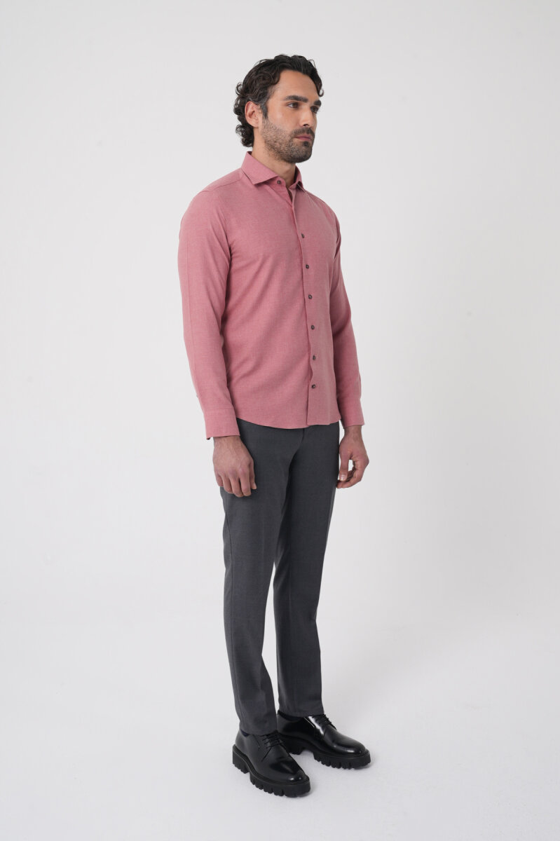 Regular Fit İtalyan Yaka Pamuk Kiremit Erkek Gömlek - 4
