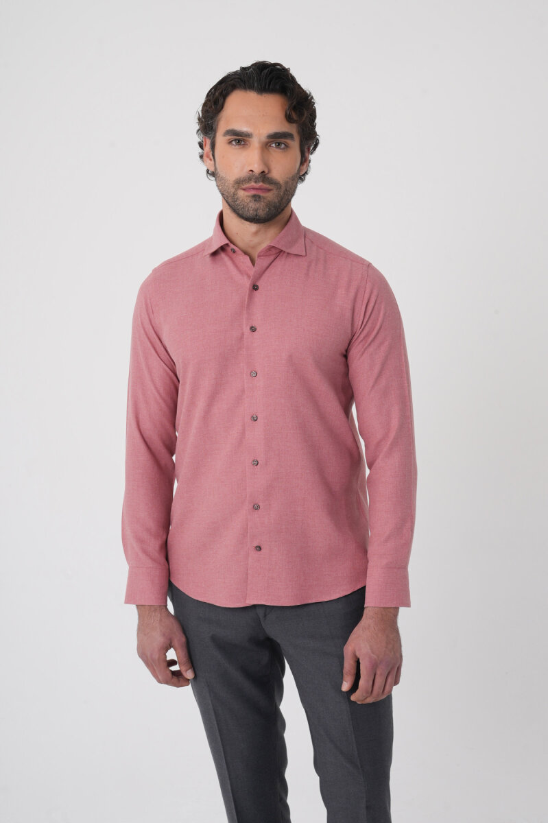 Regular Fit İtalyan Yaka Pamuk Kiremit Erkek Gömlek