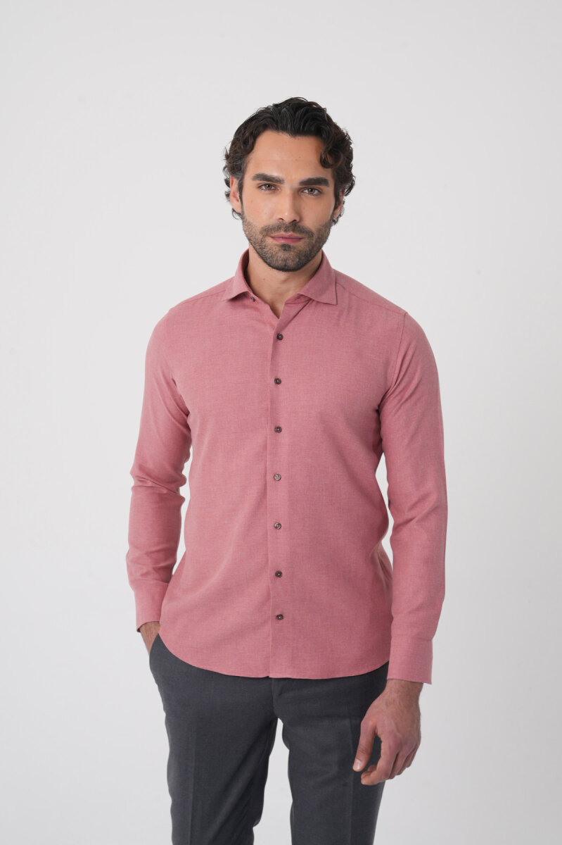 Regular Fit İtalyan Yaka Pamuk Kiremit Erkek Gömlek (1)