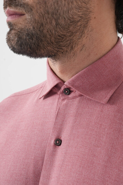 Regular Fit İtalyan Yaka Pamuk Kiremit Erkek Gömlek - 6