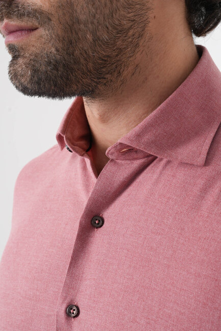 Regular Fit İtalyan Yaka Pamuk Kiremit Erkek Gömlek - 7