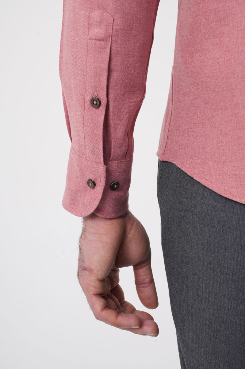 Regular Fit İtalyan Yaka Pamuk Kiremit Erkek Gömlek - 8