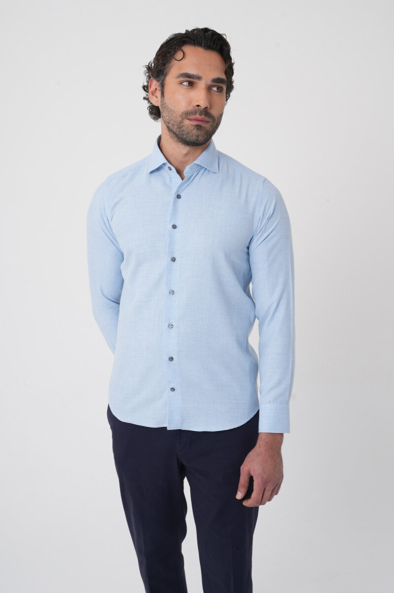 Regular Fit İtalyan Yaka Pamuk Mavi Erkek Gömlek (1)
