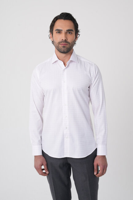 Regular Fit İtalyan Yaka Pamuk Pembe Erkek Gömlek 
