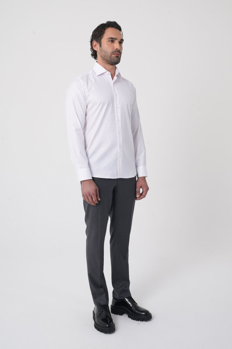 Regular Fit İtalyan Yaka Pamuk Pembe Erkek Gömlek - 4