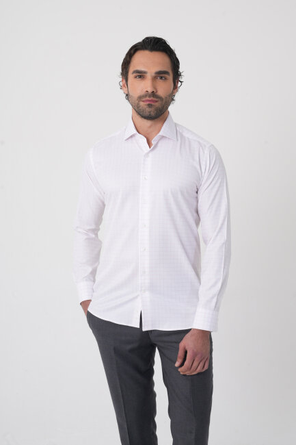 Regular Fit İtalyan Yaka Pamuk Pembe Erkek Gömlek - 2