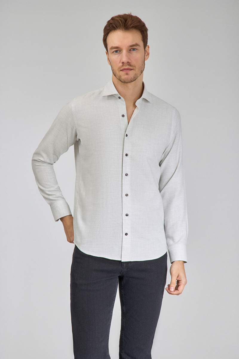 Regular Fit İtalyan Yaka Taş Pamuk Erkek Gömlek