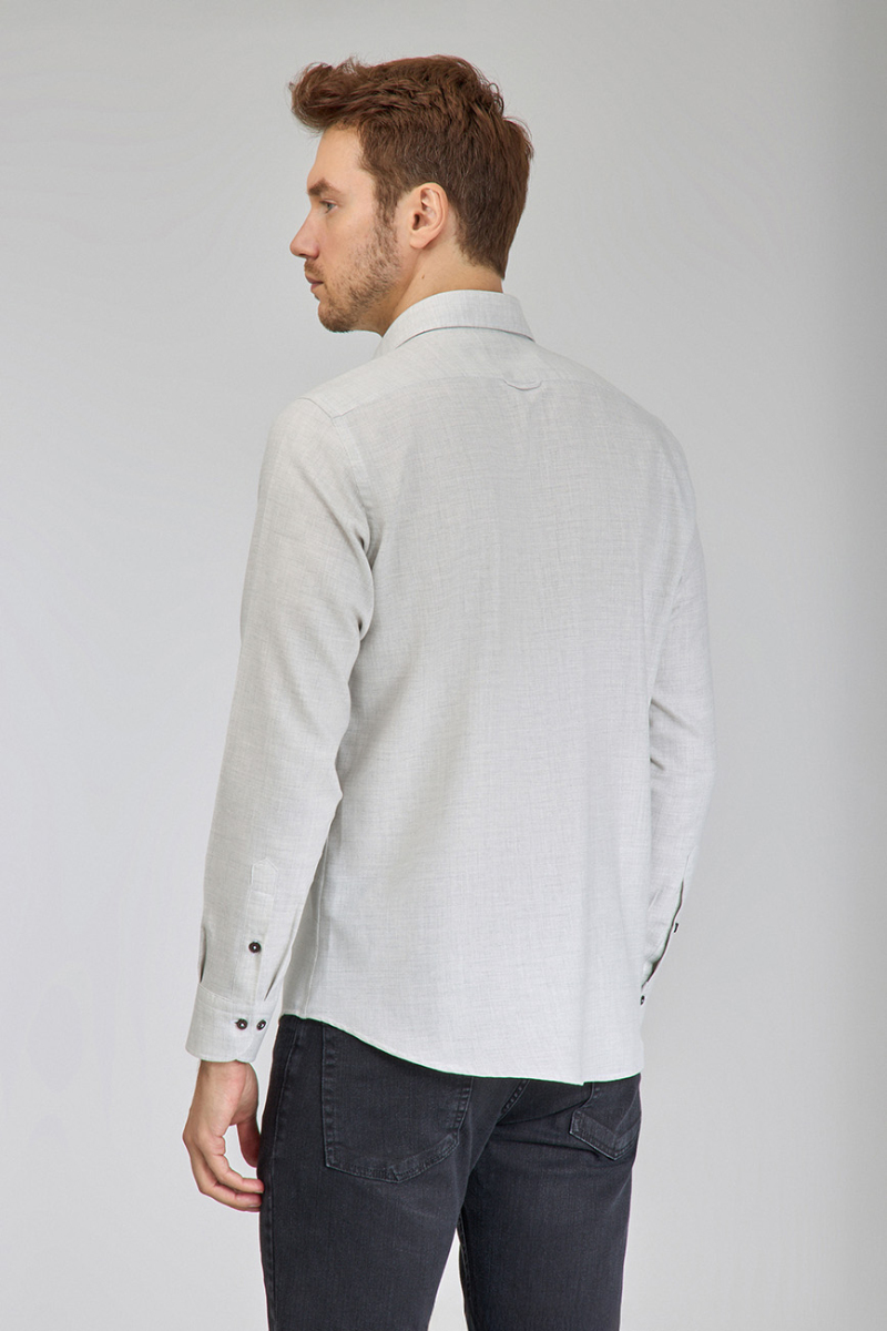 Regular Fit İtalyan Yaka Taş Pamuk Erkek Gömlek - 6