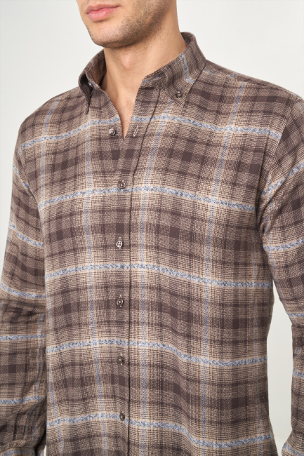 Regular Fit Coffee Flannel Men's Shirt - 3