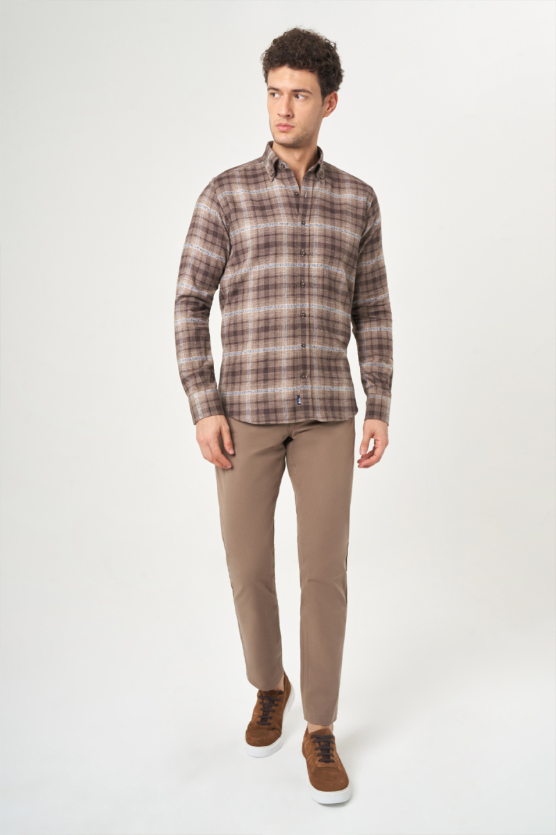 Regular Fit Coffee Flannel Men's Shirt - 5