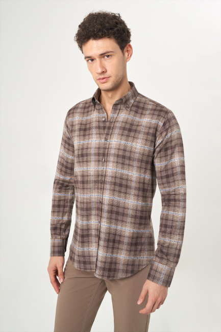 Regular Fit Coffee Flannel Men's Shirt - 4