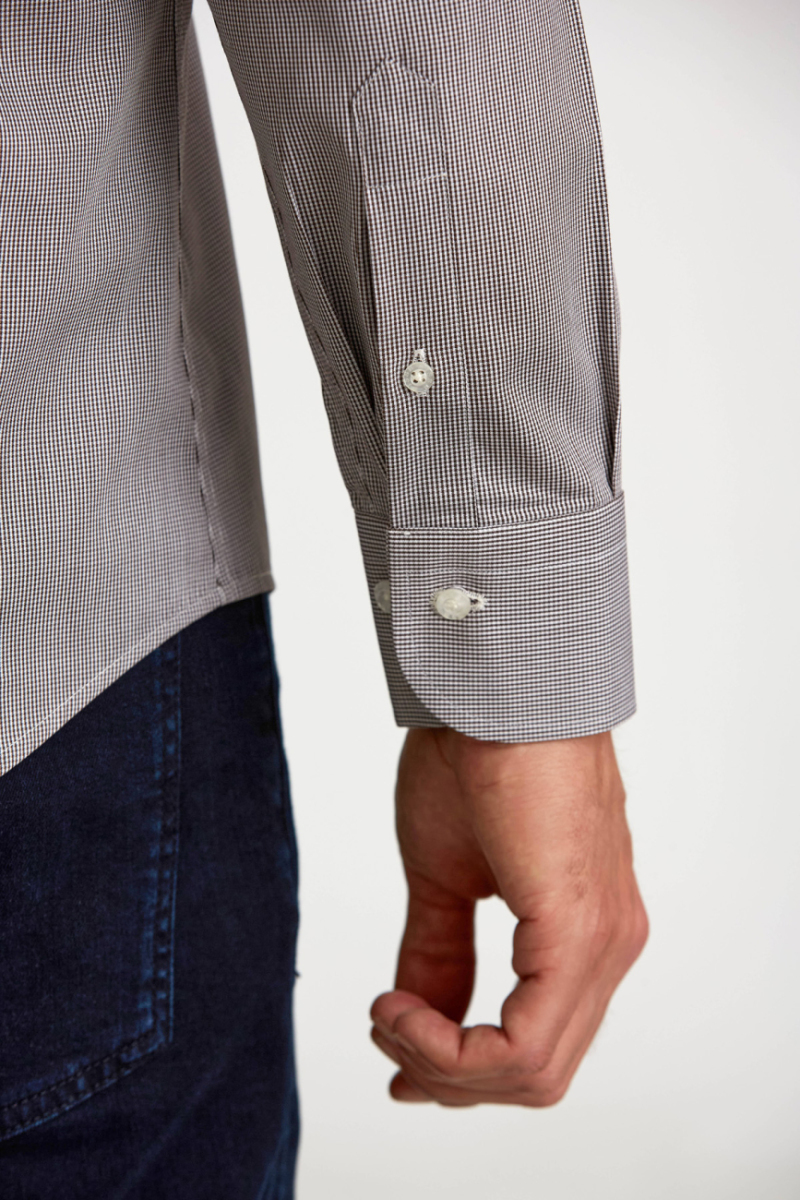 Regular Fit Kahve İtalyan Yaka Klasik Erkek Gömlek - 4