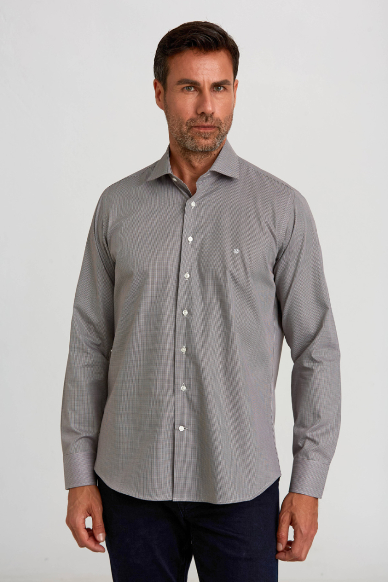 Regular Fit Kahve İtalyan Yaka Klasik Erkek Gömlek