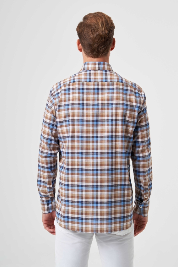 Regular Fit Kahve Paşa Yaka Ekoseli Spor Erkek Gömlek (1)