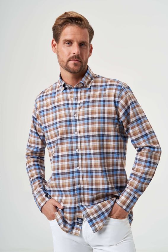 Regular Fit Kahve Paşa Yaka Ekoseli Spor Erkek Gömlek - 3