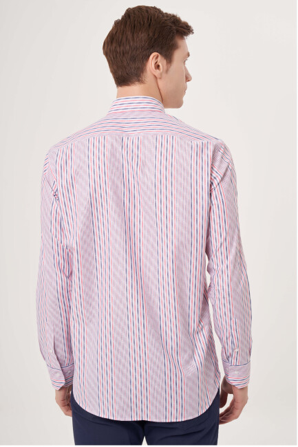 Regular Fit Kırmızı Çizgili Spor Erkek Gömlek - 2