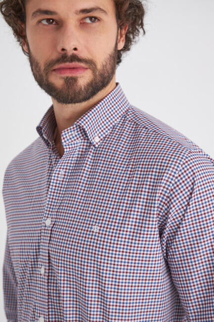 Regular Fit Kırmızı Uzun Kollu Spor Erkek Gömlek - 3