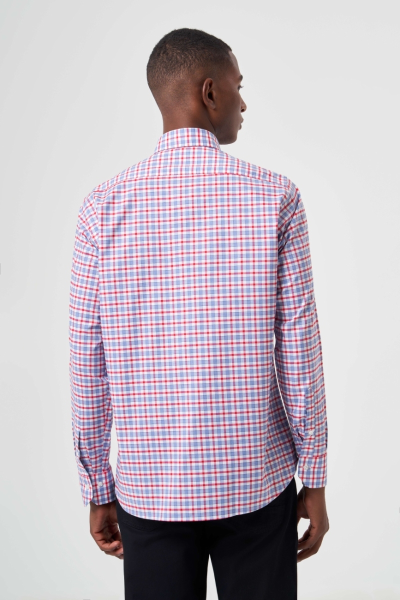 Regular Fit Kırmızı Yazlık Ekose Paşa Yaka Erkek Gömlek (1)