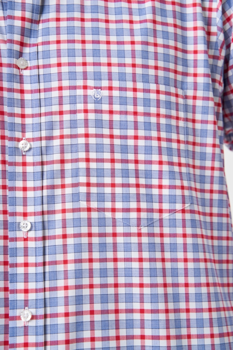 Regular Fit Kırmızı Yazlık Ekose Paşa Yaka Erkek Gömlek - 3