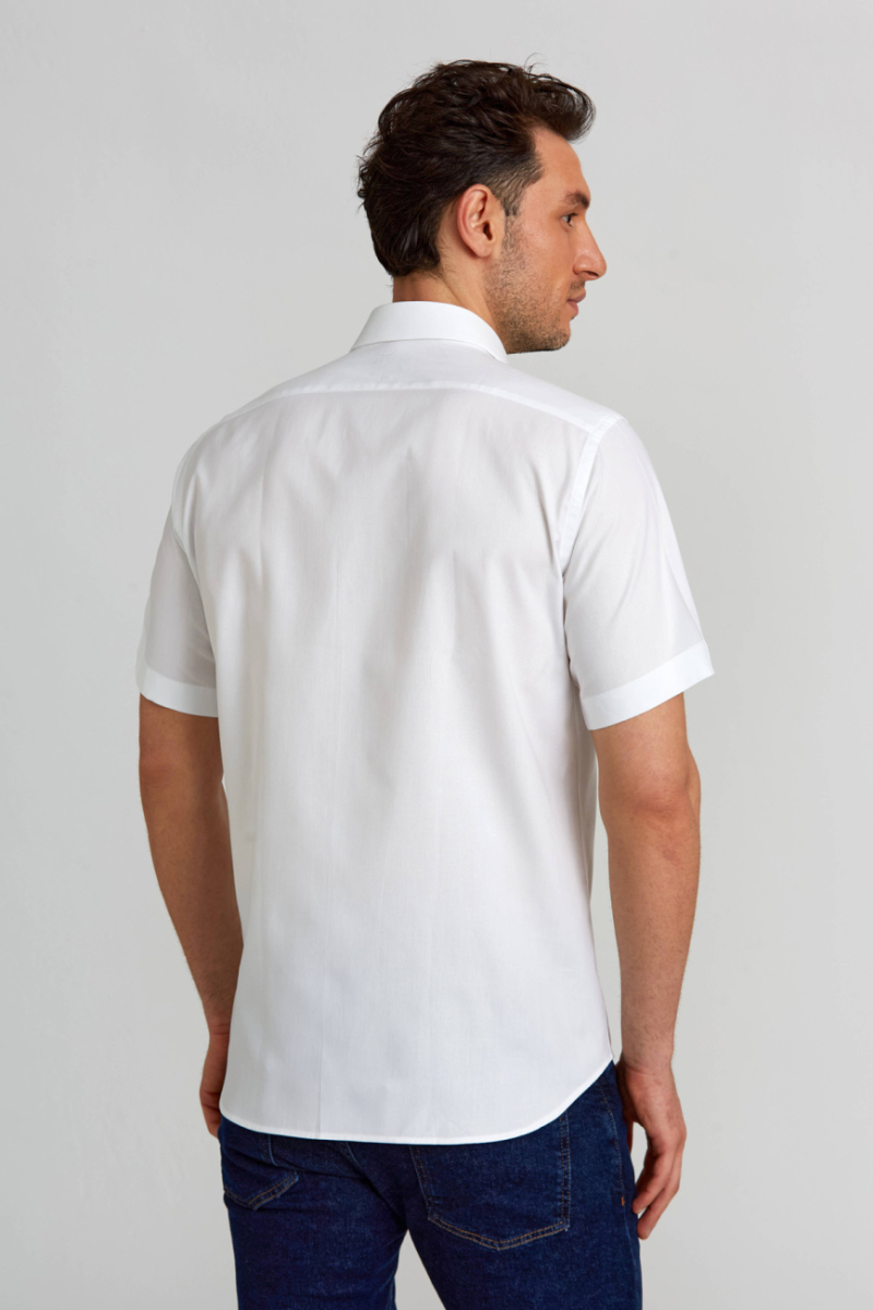 Regular Fit Kısa Kollu Beyaz Basic Erkek Gömlek (1)
