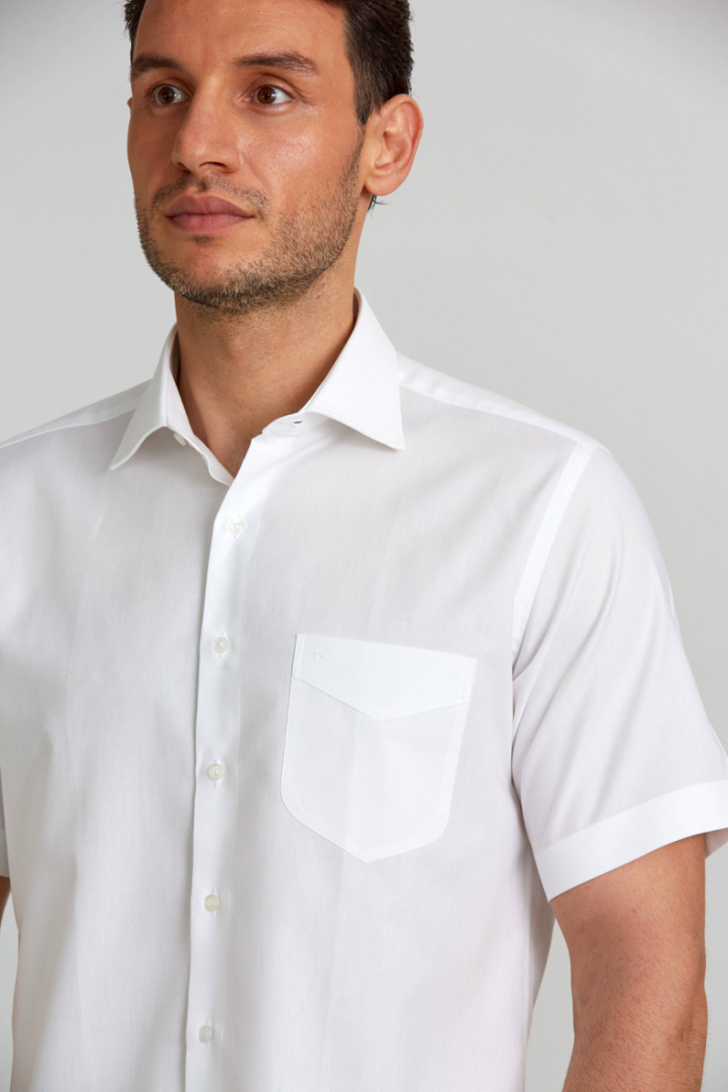 Regular Fit Kısa Kollu Beyaz Basic Erkek Gömlek - 3