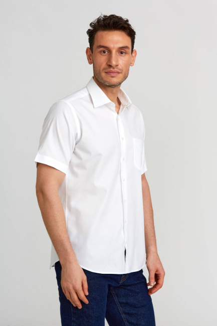 Regular Fit Kısa Kollu Beyaz Basic Erkek Gömlek - 5