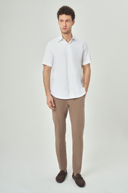 Regular Fit Kısa Kollu Beyaz Spor Erkek Gömlek - 4