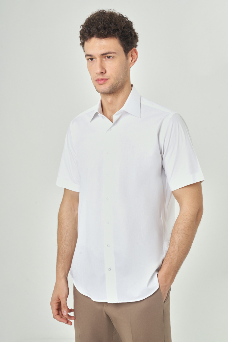 Regular Fit Kısa Kollu Beyaz Spor Erkek Gömlek