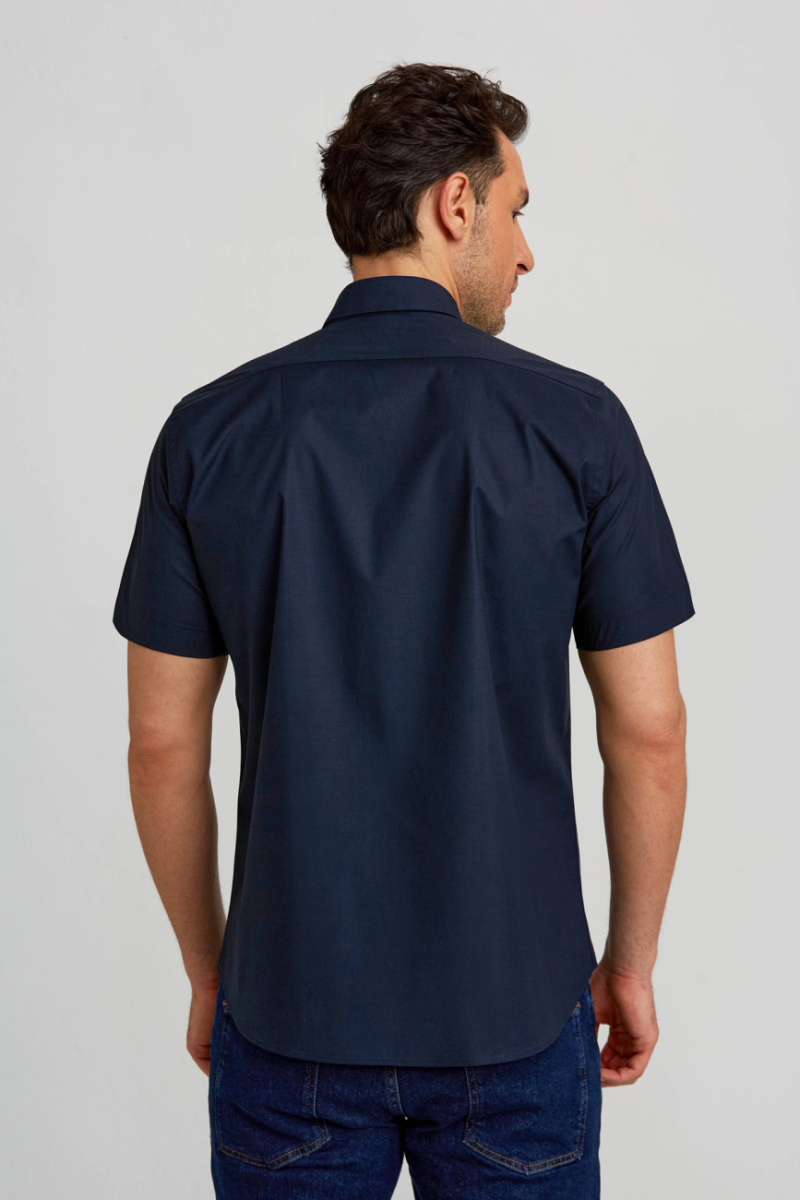 Regular Fit Kısa Kollu Lacivert Pamuk Erkek Gömlek (1)