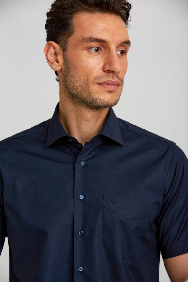Regular Fit Kısa Kollu Lacivert Pamuk Erkek Gömlek - 3